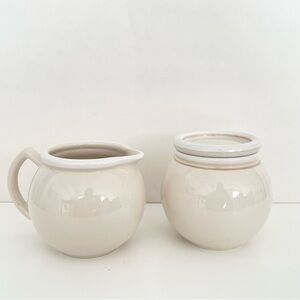 Vintage Epoch Sugar Bowl Lid Creamer Set Ivory Retro Minimalist Made in Korea